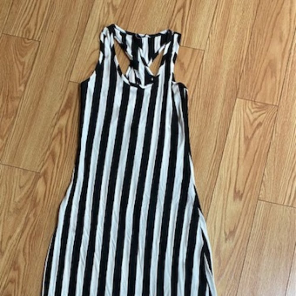 Black and White Vertical Striped Maxi Dress